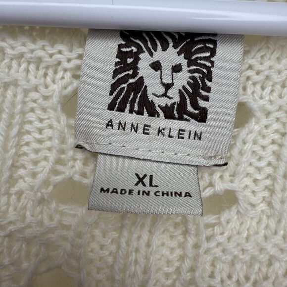 Anne Klein XL Cream V Neck Sweater Wool Angora Blend Open Knit Pullover Textured - Picture 3 of 4